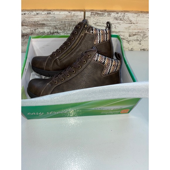 Easy Street Nico Women's Brown Faux Leather Side Zip Ankle Boots Comfort Wave - Picture 16 of 16